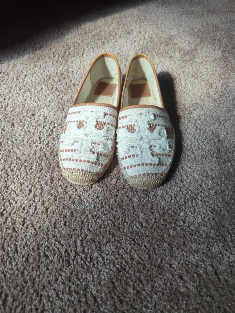 Tory Burch Shaw Espadrille Flats Size 6.5 Tan Light Brown Cream Slip On